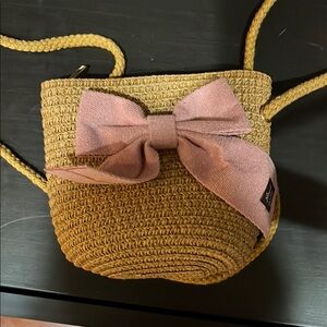 Small Charming Straw Crossbody Bag with Pink Bow NWOT